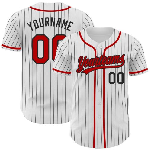 White1195 Custom White Black Pinstripe Red Authentic Baseball Jersey
