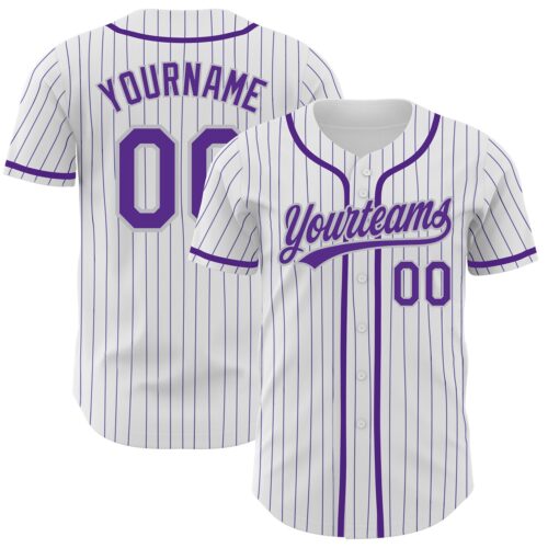 White1205 Custom White Purple Pinstripe Purple-Gray Authentic Baseball Jersey