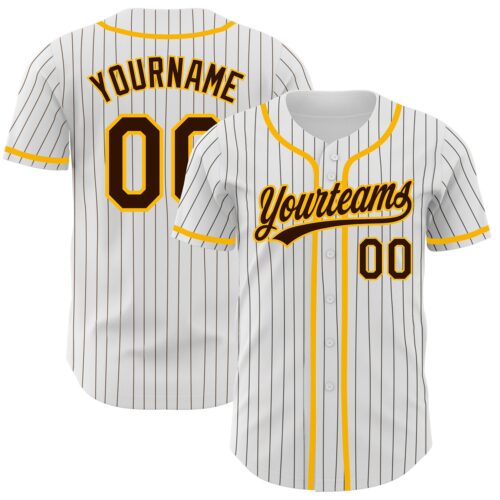 White1206 Custom White Brown Pinstripe Brown-Gold Authentic Baseball Jersey