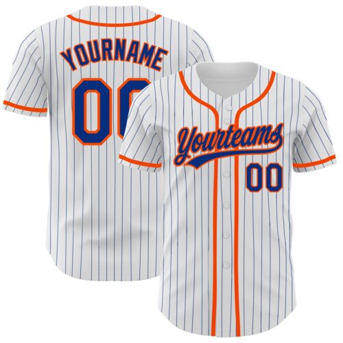 White1208 Custom White Royal Pinstripe Royal-Orange Authentic Baseball Jersey