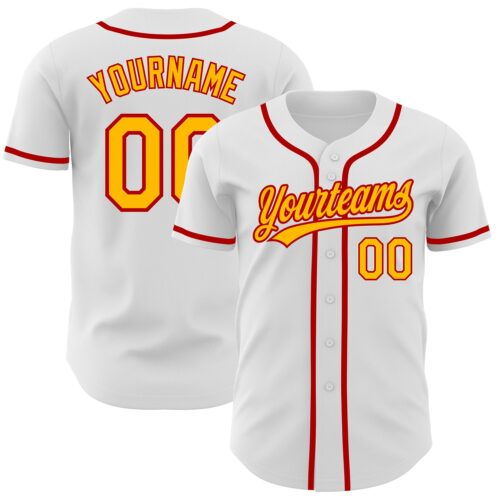 White1212 Custom White Gold-Red Authentic Baseball Jersey