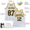 Custom White Black Pinstripe Black-Gold Authentic Basketball Jersey