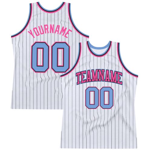 White1217 Custom White Black Pinstripe Light Blue-Pink Authentic Basketball Jersey