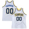 Custom White Royal Pinstripe Royal-Gold Authentic Basketball Jersey