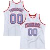 Custom White Light Blue Pinstripe Light Blue-Red Authentic Basketball Jersey