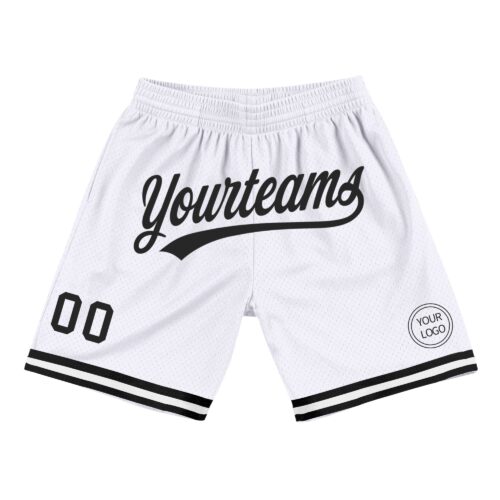 White1303 Custom White Black Authentic Throwback Basketball Shorts
