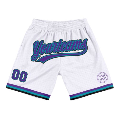 White1308 Custom White Purple Teal-Black Authentic Throwback Basketball Shorts
