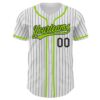 Custom White Black Pinstripe Neon Green Authentic Baseball Jersey