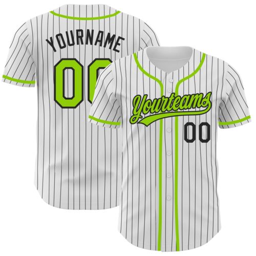 White1319 Custom White Black Pinstripe Neon Green Authentic Baseball Jersey