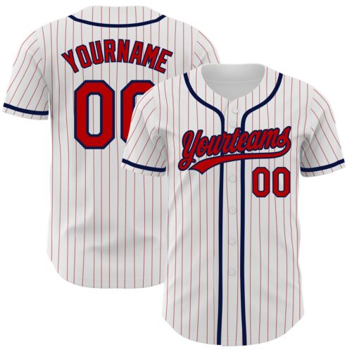 White1336 Custom White Red Pinstripe Red-Navy Authentic Baseball Jersey