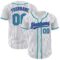 Custom White Purple Pinstripe Teal Authentic Baseball Jersey
