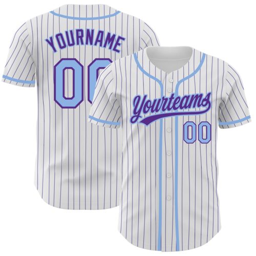 White1342 Custom White Purple Pinstripe Light Blue Authentic Baseball Jersey