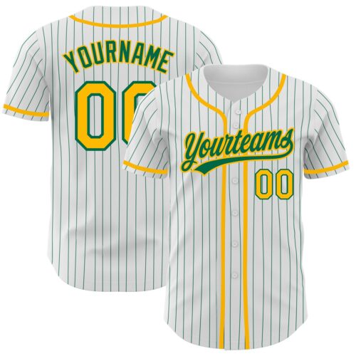 White1345 Custom White Kelly Green Pinstripe Gold Authentic Baseball Jersey
