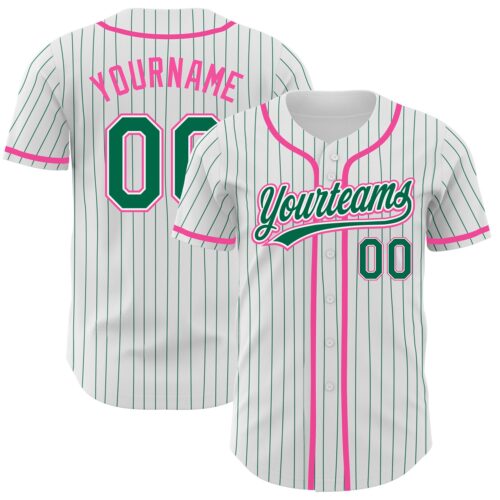 White1347 Custom White Kelly Green Pinstripe Kelly Green-Pink Authentic Baseball Jersey