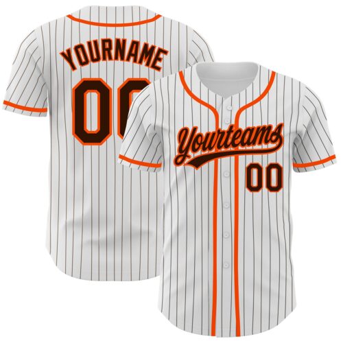 White1353 Custom White Brown Pinstripe Brown-Orange Authentic Baseball Jersey