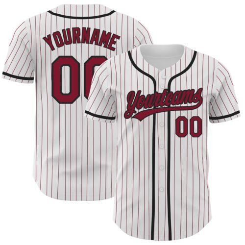 White1355 Custom White Crimson Pinstripe Crimson-Black Authentic Baseball Jersey