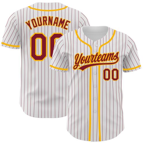 White1356 Custom White Crimson Pinstripe Crimson-Gold Authentic Baseball Jersey