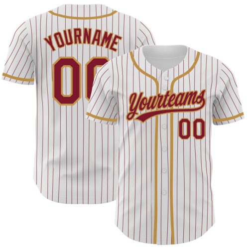 White1357 Custom White Crimson Pinstripe Crimson-Old Gold Authentic Baseball Jersey