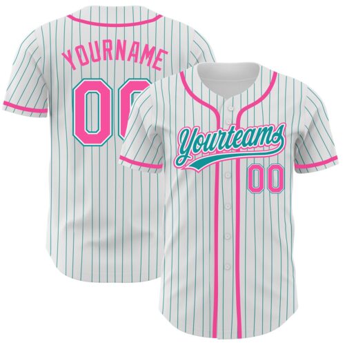 White1360_99aeec55-dce0-47a7-9823-b425d1a5b6a8 Custom White Teal Pinstripe Pink Authentic Baseball Jersey