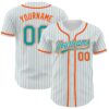 Custom White Teal Pinstripe Teal-Orange Authentic Baseball Jersey
