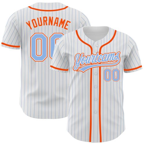 White1362 Custom White Light Blue Pinstripe Light Blue-Orange Authentic Baseball Jersey