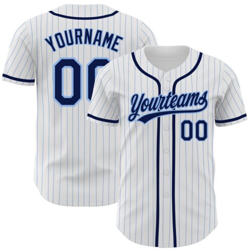 White1367 Custom White Light Blue Pinstripe Navy Authentic Baseball Jersey