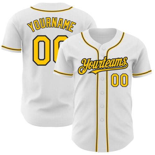 White1370 Custom White Yellow-Black Authentic Baseball Jersey