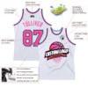 Custom White Pink Black-Light Blue Authentic Throwback Basketball Jersey