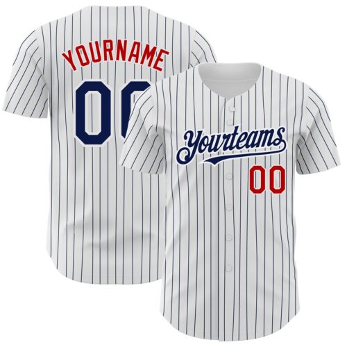 White1390 Custom White Navy Pinstripe Red Authentic Baseball Jersey