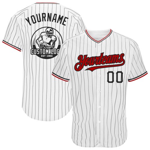 White1394 Custom White Black Pinstripe Red Authentic Baseball Jersey