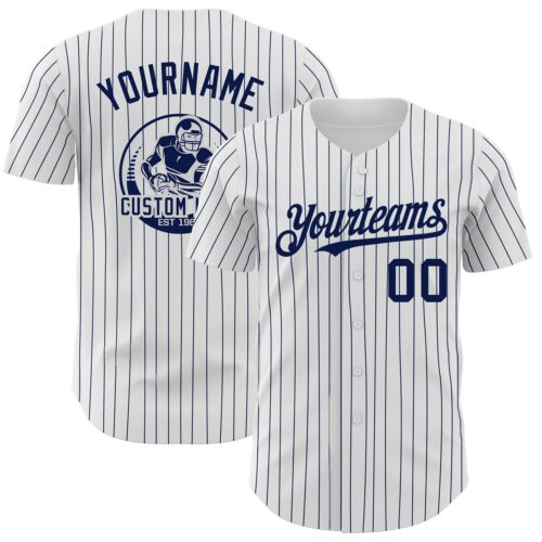White1396 Custom White Navy Pinstripe Navy Authentic Baseball Jersey