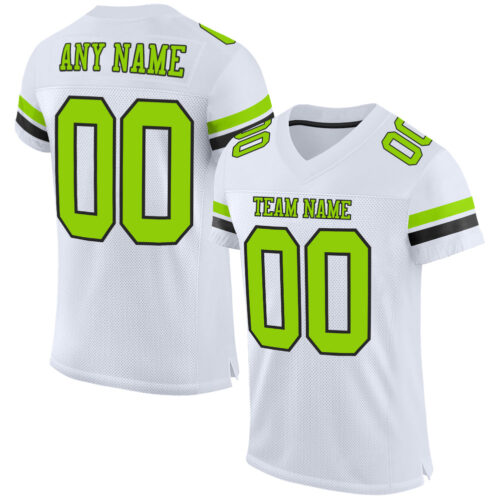 White1433 Custom White Neon Green-Black Mesh Authentic Football Jersey