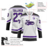 Custom White Purple-Black Hockey Lace Neck Jersey