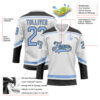 Custom White Light Blue-Black Hockey Lace Neck Jersey