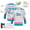 Custom White Teal-Pink Hockey Lace Neck Jersey
