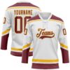 Custom White Burgundy-Gold Hockey Lace Neck Jersey