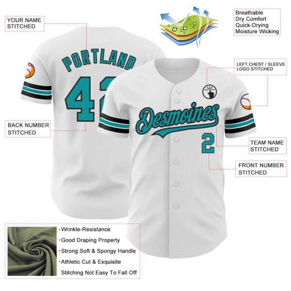 Custom White Teal-Black Authentic Baseball Jersey