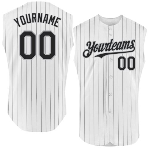 White1572 Custom White Black Pinstripe Gray Authentic Sleeveless Baseball Jersey
