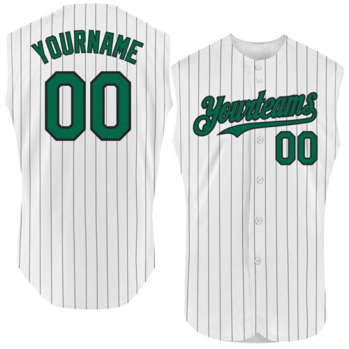 White1582 Custom White Black Pinstripe Kelly Green Authentic Sleeveless Baseball Jersey