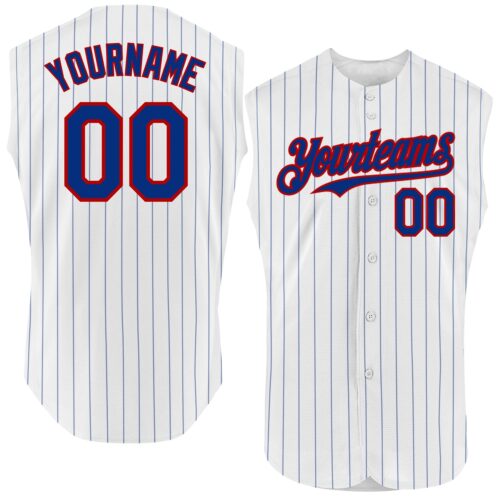 White1588 Custom White Royal Pinstripe Red Authentic Sleeveless Baseball Jersey