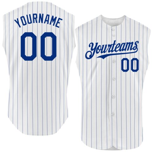 White1590 Custom White Royal Pinstripe Royal Authentic Sleeveless Baseball Jersey