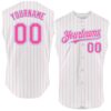 Custom White Pink Pinstripe Light Blue Authentic Sleeveless Baseball Jersey