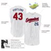Custom White Navy Pinstripe Red Authentic Sleeveless Baseball Jersey