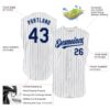 Custom White Navy Pinstripe Light Blue Authentic Sleeveless Baseball Jersey