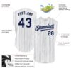 Custom White Navy Pinstripe Gray Authentic Sleeveless Baseball Jersey