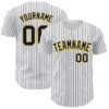 Custom White Navy Pinstripe Yellow Authentic Baseball Jersey