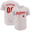 Custom White Red Pinstripe Authentic Red Star Baseball Jersey
