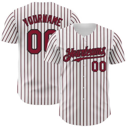 White1673 Custom White (Black Crimson Pinstripe) Crimson-Black Authentic Baseball Jersey