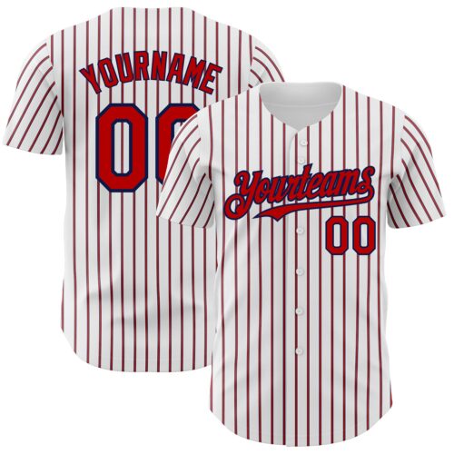 White1693 Custom White (Navy Red Pinstripe) Red-Navy Authentic Baseball Jersey