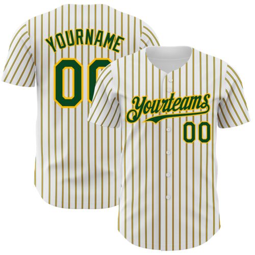 White1712 Custom White (Green Gold Pinstripe) Green-Gold Authentic Baseball Jersey